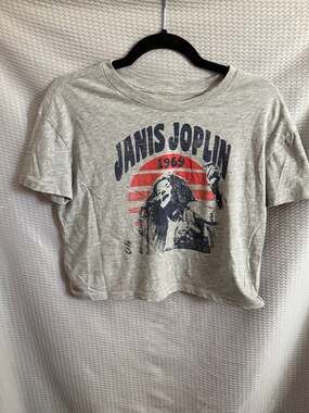 Janis Joplin 1969 Graphic Cropped T-Shirt Heather Gray Size XS